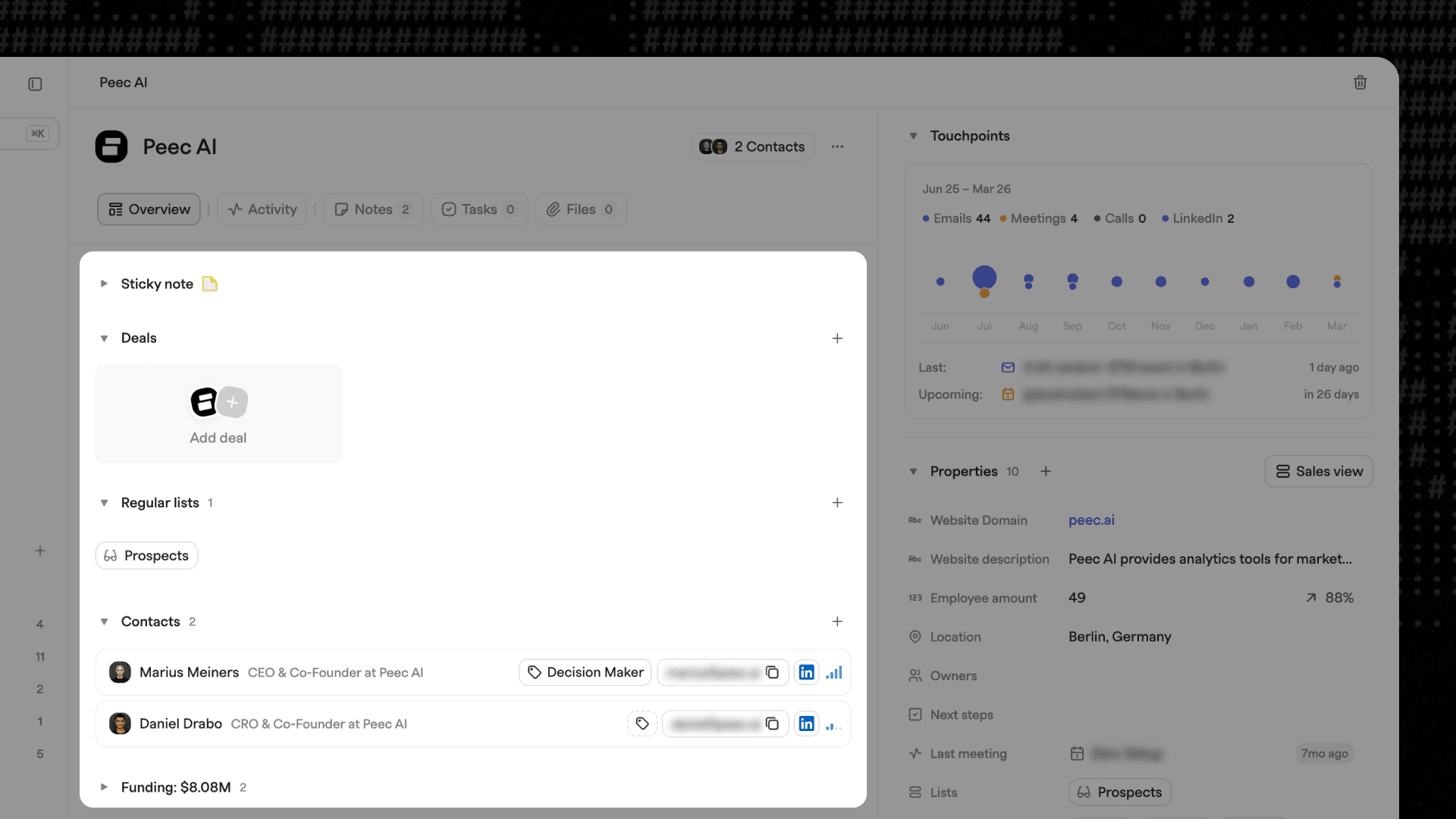 Overview page in Zero